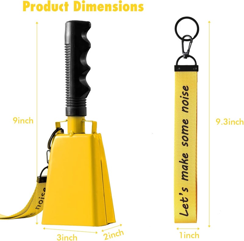 CHMI Cow Bells with Wrist Strap - Cowbell with Handle 2pcs, Customizable Cowbells for Sporting Events, for Football Games,Chimes, Percussion, Musical Instruments, Call Bell, Farm Ranch (yellow-1pack) - Image 3